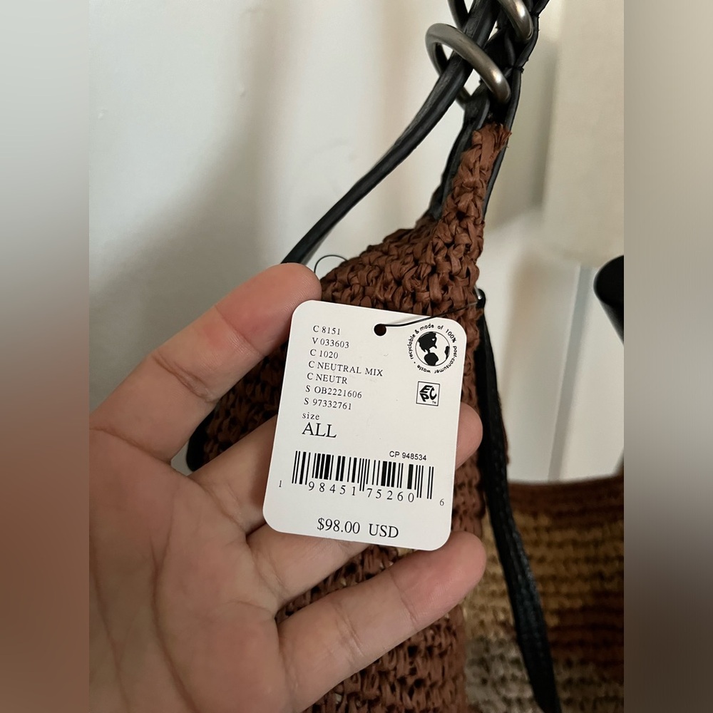 Free People woven crescent hobo bag brown beige black leather shoulder strap - Picture 9 of 11